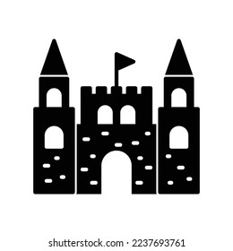Sandcastle icon for beach fun play on summer in black solid style
