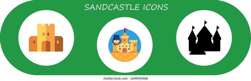 sandcastle icon set. 3 flat sandcastle icons. Included sand castle icons