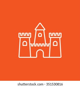 Sandcastle line icon for web, mobile and infographics. Vector white icon isolated on red background.