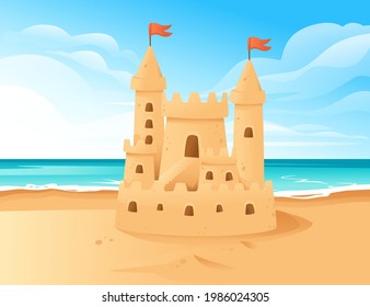 Sandcastle On Beach Happy Childhood Hobby Stock Vector (Royalty Free ...