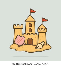 Sandcastle on the beach with a shell