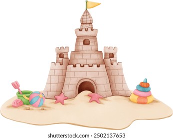 Sandcastle en la playa en verano
