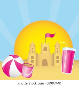 sandcastle over summer landscape. vector illustration