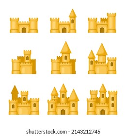 Sandcastle Set. Sand Tower and Castle Icons on White Background. Vector