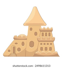 Sandcastle standing on a beach, bringing back memories of childhood and summer vacations