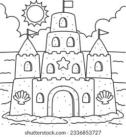 Sandcastle Summer Coloring Page for Kids