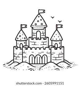 Sandcastle. Summer Sand castle Vector illustration isolated and icon Simple illustration for coloring book 