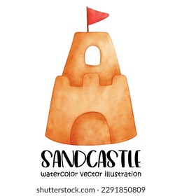 Sandcastle vector illustration, Sandcastle Watercolor, Beach, Summer