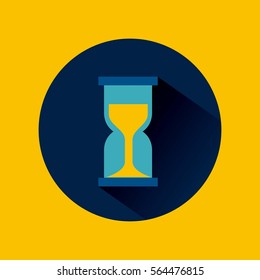 sandclock icon over blue circle and yellow background. colorful design. vector illustration