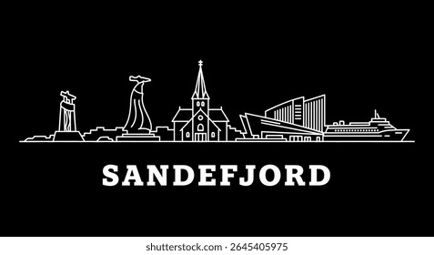 Sandefjord Norway Skyline White Line Vector.