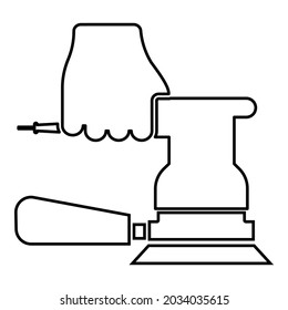 Sander in hand holding tool use Arm using circular sheet Electric orbital instrument contour outline icon black color vector illustration flat style image