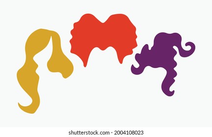 Sanderson Sisters, Hocus Pocus, Witches Hair Cute Halloween Vector and Clip Art