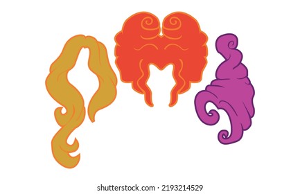 Sanderson Sisters, Hocus Pocus, Witches Hair Style Halloween Vector 