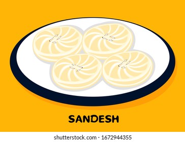 sandesh Bengali indian Sweet Dish Food Vector