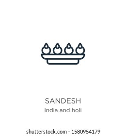Sandesh icon. Thin linear sandesh outline icon isolated on white background from india and holi collection. Line vector sign, symbol for web and mobile