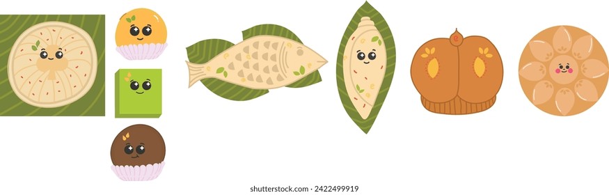 Sandesh, Indian Bengali sweet, traditional sweet,vector isolated set,south east asian food 
