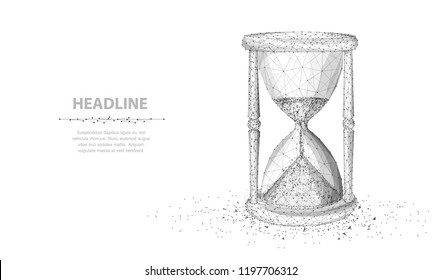 Sandglass. Abstract 3d wireframe lock isolated on white. Time, countdown, deadline concept illustration or background