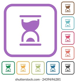 Sandglass alternate simple icons in color rounded square frames on white background