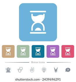 Sandglass alternate white flat icons on color rounded square backgrounds. 6 bonus icons included