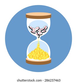 sandglass business concept between time and money, success time, success hour, sand glass vector design illustration
