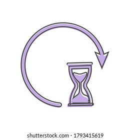 Sandglas-Uhr-Symbol. Flachbild-Sandglas-Cartoon-Stil auf weißem, isoliertem Hintergrund.
