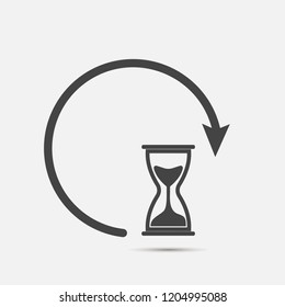 Sandglass clock icon on gray background. Flat image sandglass with shadow.  Layers grouped for easy editing illustration. For your design.