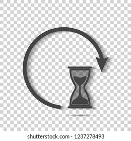 Sandglass clock icon on transparent background. Flat image sandglass with shadow.  Layers grouped for easy editing illustration. For your design.
