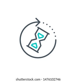 sandglass clock outline flat icon. Single high quality outline logo symbol for web design or mobile app. Thin line waiting logo. Black and blue wait clock icon pictogram isolated on white background