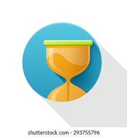 Sandglass flat icon on white background with long shadow. Vector illustration.