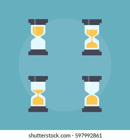 Sandglass flat icons vector. Sandglass animation frames. Time hourglass