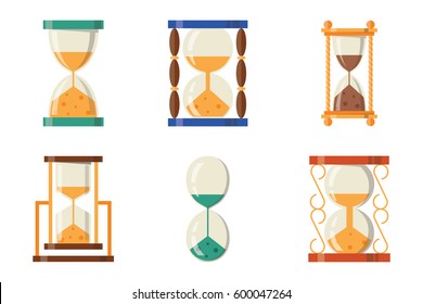Sandglass icon time flat design history second old object and sand clock hourglass timer hour minute watch countdown flow measure vector illustration.