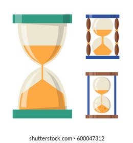 Sandglass Icon Time Flat Design History Second Old Object And Sand Clock Hourglass Timer Hour Minute Watch Countdown Flow Measure Vector Illustration.