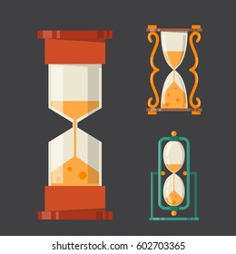 Sandglass icon time flat design history second old object and sand clock hourglass timer hour minute watch countdown flow measure vector illustration.
