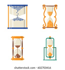 Sandglass icon time flat design history second old object and sand clock hourglass timer hour minute watch countdown flow measure vector illustration.