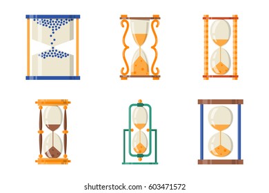 Sandglass icon time flat design history second old object and sand clock hourglass timer hour minute watch countdown flow measure vector illustration.