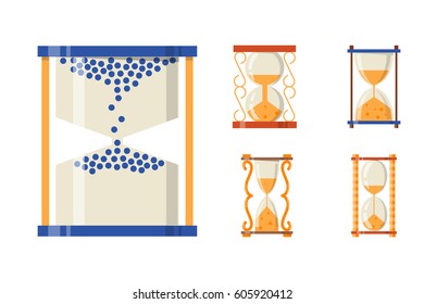 Sandglass icon time flat design history second old object and sand clock hourglass timer hour minute watch countdown flow measure vector illustration.