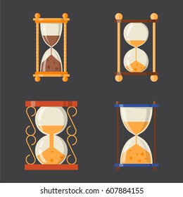 Sandglass icon time flat design history second old object and sand clock hourglass timer hour minute watch countdown flow measure vector illustration.