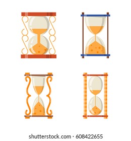 Sandglass icon time flat design history second old object and sand clock hourglass timer hour minute watch countdown flow measure vector illustration.