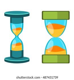 Sandglass icon, time hourglass, sand clock flat design history second old object