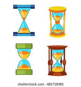 Sandglass icons set, time hourglass, sand clock flat design history second old object