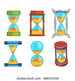 Sandglass icons set, time hourglass, sand clock flat design history second old object
