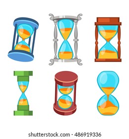 Sandglass icons set, time hourglass, sand clock flat design history second old object