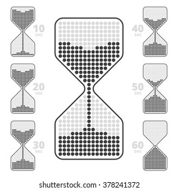 Sandglass indicator. Flat chart diagram illustration of hourglasses symbols. Isolated vector infographic elements for web, presentations, social networks. Ten seconds interval hourglass pictogramms.
