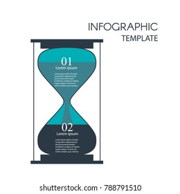 Sandglass infographic. Steps infographics with hourglass. Template for diagram, graph, presentation and chart. Business concept with 2 options, parts, steps or processes. Data visualization.