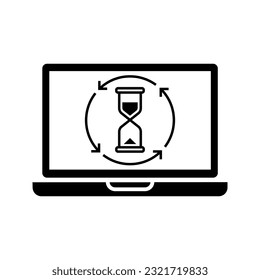 sandglass in the laptop screen, computer loading icon vector