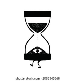 Sand-glass with legs. lock s ticking. Vector hand drawn illustration
