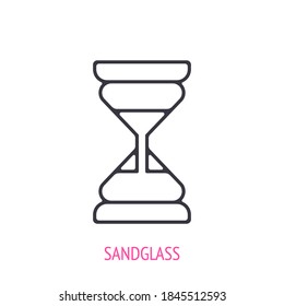 Sandglass outline icon. Vector illustration. Glass timer with sand for timing. Symbols of scientific research and education. Thin line pictogram for user interface. Isolated white background