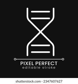 Sandglass pixel perfect white linear icon for dark theme. DNA. Hourglass. Time measurement instrument. Thin line illustration. Isolated symbol for night mode. Editable stroke. Poppins font used