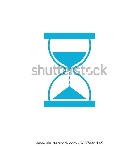 Sandglass with sand falling through the narrow opening. Timer symbol, isolated on a transparent background. Blue vintage hourglass icon flat vector illustration.