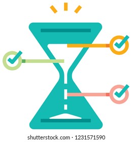 Sandglass with tick marks vector illustration in flat color design